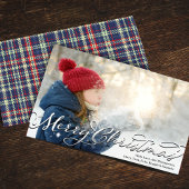 Vrolijk Kerstmis Kalligrafie Script Navy Blauw Pla Feestdagenkaart