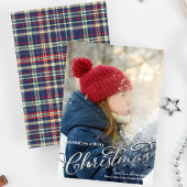 Vrolijk Kerstmis Kalligrafie Script Navy Blauw Pla Feestdagenkaart
