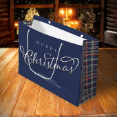 Vrolijk Kerstmis Kalligrafie Script Navy Blauw Pla Groot Cadeauzakje