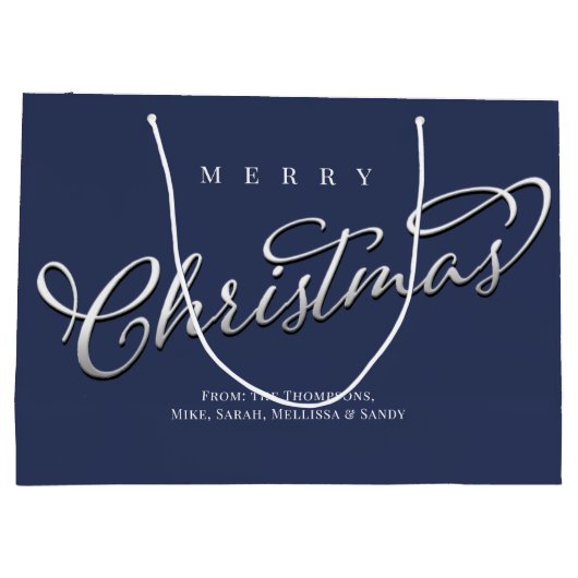 Vrolijk Kerstmis Kalligrafie Script Navy Blauw Pla Groot Cadeauzakje (Achterkant)
