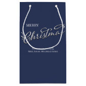 Vrolijk Kerstmis Kalligrafie Script Navy Blauw Pla Klein Cadeauzakje (Achterkant)