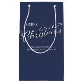 Vrolijk Kerstmis Kalligrafie Script Navy Blauw Pla Klein Cadeauzakje (Voorkant)