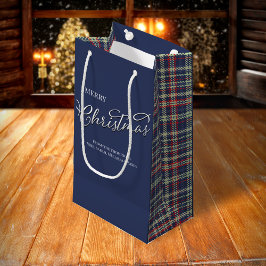 Vrolijk Kerstmis Kalligrafie Script Navy Blauw Pla Klein Cadeauzakje