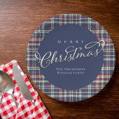 Vrolijk Kerstmis Kalligrafie Script Navy Blauw Pla Papieren Bordje
