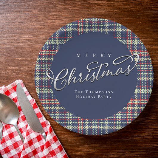 Vrolijk Kerstmis Kalligrafie Script Navy Blauw Pla Papieren Bordje