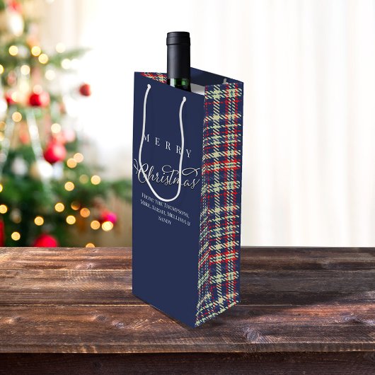 Vrolijk Kerstmis Kalligrafie Script Navy Blauw Pla Wijn Cadeautas