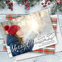 Vrolijk Kerstmis Kalligrafie Script Red Plaid