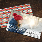 Vrolijk Kerstmis Kalligrafie Script Red Plaid Feestdagenkaart
