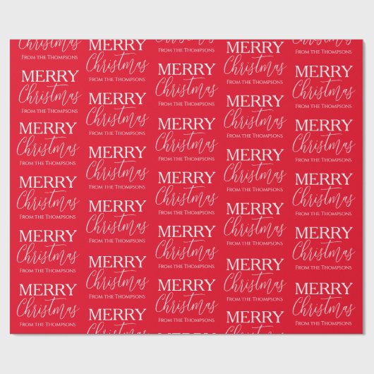 Vrolijk Kerstmis Kalligrafie Script Red Whimsical Cadeaupapier (Vlak)