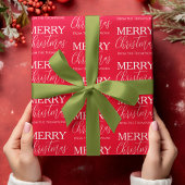 Vrolijk Kerstmis Kalligrafie Script Red Whimsical Cadeaupapier