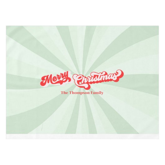 Vrolijk Kerstmis Kalligrafie Script Retro Rood Gro Tafelkleed (Voorkant (Horizontaal))