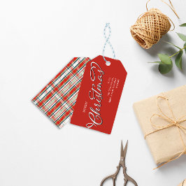 Vrolijk Kerstmis Kalligrafie Script Schattige Rood Cadeaulabel