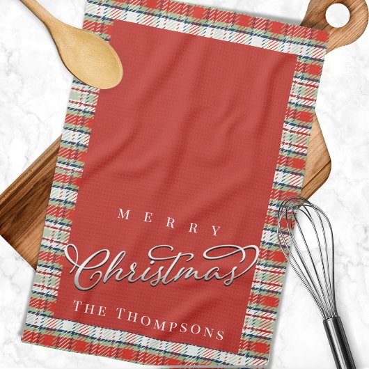 Vrolijk Kerstmis Kalligrafie Script Schattige Rood Theedoek