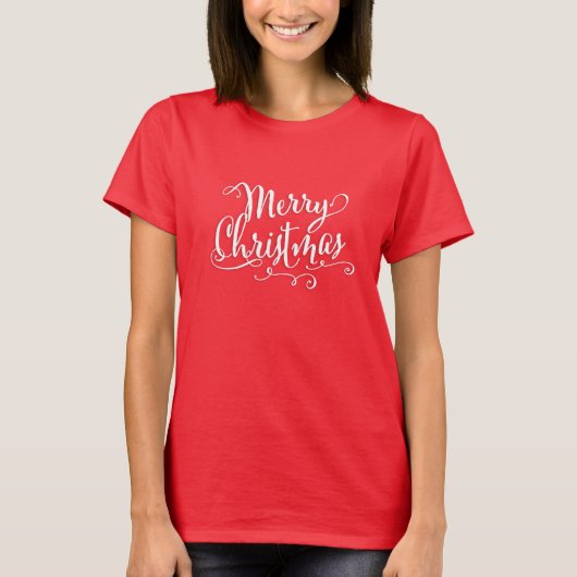 Vrolijk Kerstmis Kalligrafie Script Schattige Whim T-shirt (Voorkant)