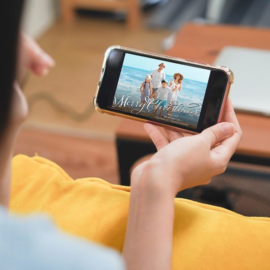 Vrolijk Kerstmis Kalligrafie Script Zilveren Foto Feestdagenkaart