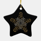 Vrolijk Kerstmis Kalligrafie Ster op Zwart Keramisch Ornament (Achterkant)