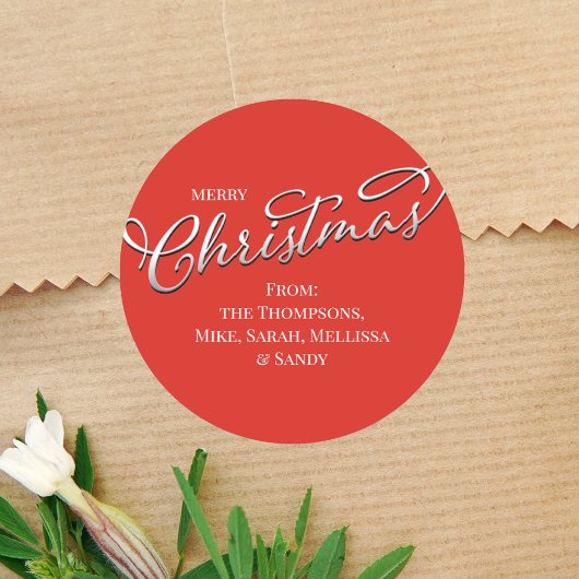 Vrolijk Kerstmis Kalligrafie Winter Rood Groen Pla Ronde Sticker