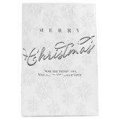 Vrolijk Kerstmis Kalligrafie Zilveren Sneeuwvlok Medium Cadeauzakje (Voorkant)