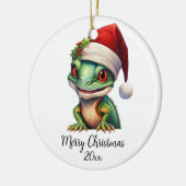 Vrolijk Kerstmis Kameleon Santa Hat Holly Custom Keramisch Ornament (Links)