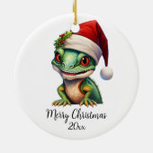 Vrolijk Kerstmis Kameleon Santa Hat Holly Custom Keramisch Ornament (Achterkant)