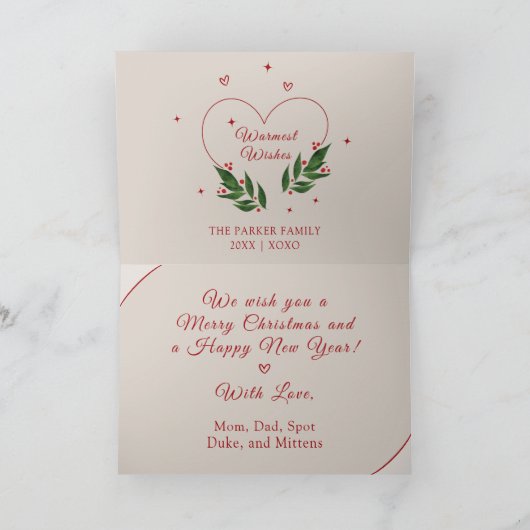 Vrolijk Kerstmis Kat Familie Vier-pagina Kaart (Binnen)