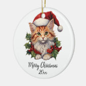 Vrolijk Kerstmis Kat Kitten Santa Hoed Holly Custo Keramisch Ornament (Links)