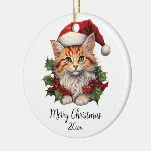 Vrolijk Kerstmis Kat Kitten Santa Hoed Holly Custo Keramisch Ornament (Links)