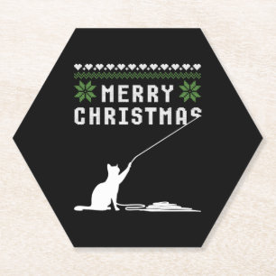 Vrolijk Kerstmis Kat Lelijk Sweater Kartonnen Onderzetters