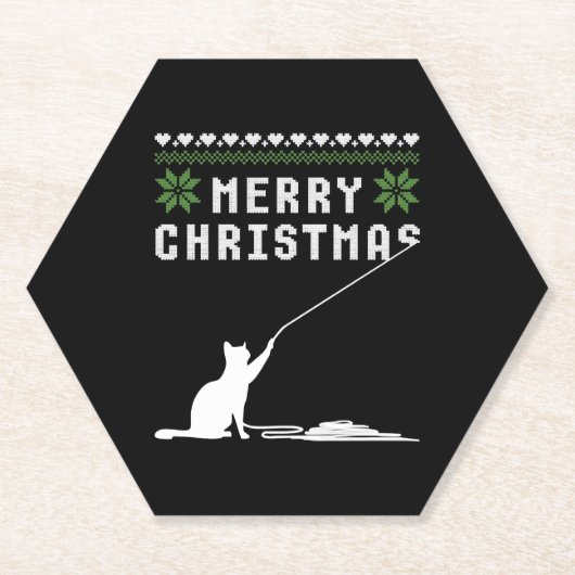 Vrolijk Kerstmis Kat Lelijk Sweater Kartonnen Onderzetters (Voorkant)