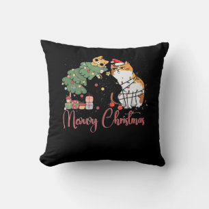 Vrolijk Kerstmis Kat Mam Santa Hoed Meowy Kerstmis Kussen