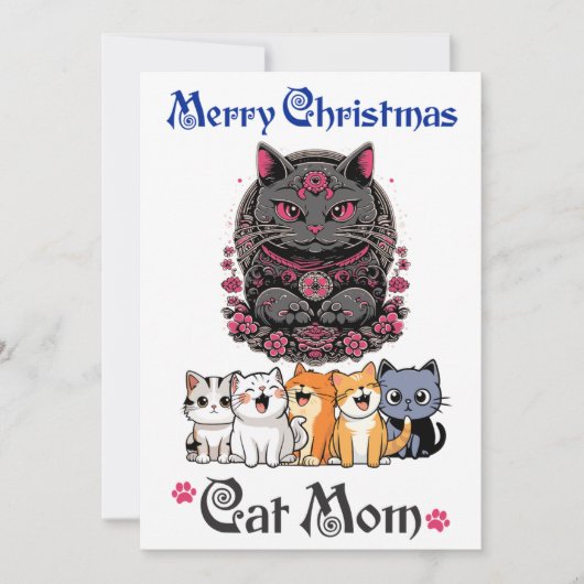 Vrolijk Kerstmis Kat Mam Wenskaart Feestdagenkaart (Voorkant)
