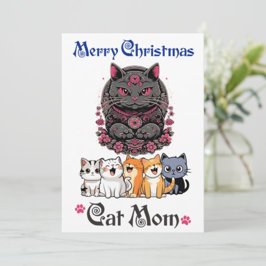 Vrolijk Kerstmis Kat Mam Wenskaart Feestdagenkaart (Staand voorkant)