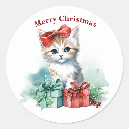 Vrolijk Kerstmis Kat Sticker (Voorkant)