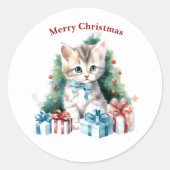 Vrolijk Kerstmis Kat Sticker (Voorkant)