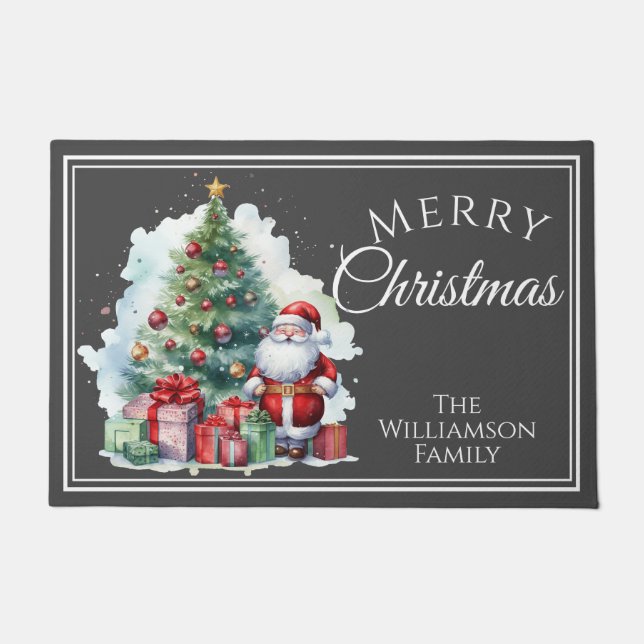 Vrolijk Kerstmis Kerstman Grijs Deurmat (Voorkant)