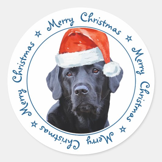 Vrolijk Kerstmis Kerstman Hond Zwart Labrador Ronde Sticker (Voorkant)