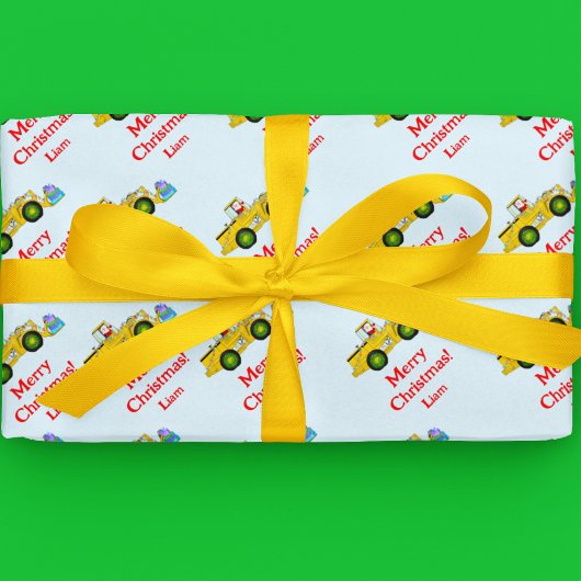 Vrolijk Kerstmis Kerstman in bulldozer leveren cad Cadeaupapier