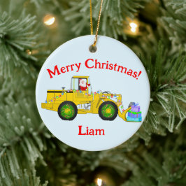Vrolijk Kerstmis Kerstman in bulldozer leveren cad Keramisch Ornament
