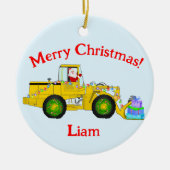 Vrolijk Kerstmis Kerstman in bulldozer leveren cad Keramisch Ornament (Voorkant)