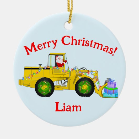 Vrolijk Kerstmis Kerstman in bulldozer leveren cad Keramisch Ornament (Voorkant)