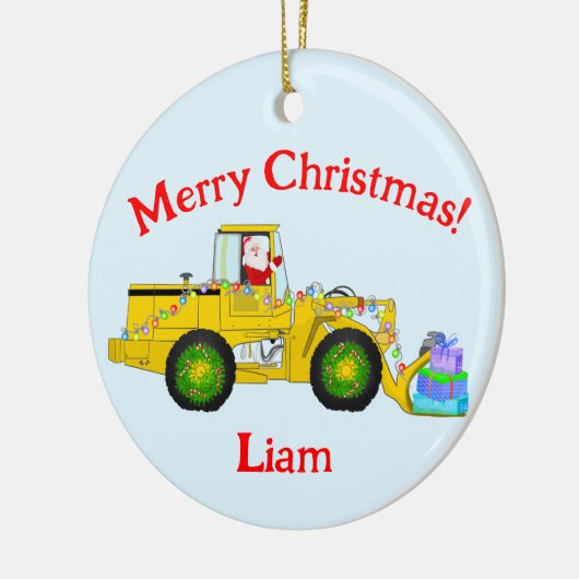 Vrolijk Kerstmis Kerstman in bulldozer leveren cad Keramisch Ornament (Links)