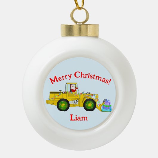 Vrolijk Kerstmis Kerstman in bulldozer leveren cad Keramische Bal Ornament (Voorkant)