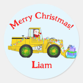 Vrolijk Kerstmis Kerstman in bulldozer leveren cad Ronde Sticker