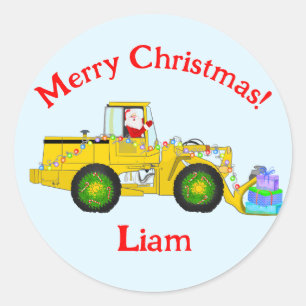 Vrolijk Kerstmis Kerstman in bulldozer leveren cad Ronde Sticker