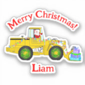 Vrolijk Kerstmis Kerstman in bulldozer leveren cad Sticker (Voorkant)