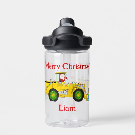 Vrolijk Kerstmis Kerstman in bulldozer leveren cad Waterfles (Achterkant)