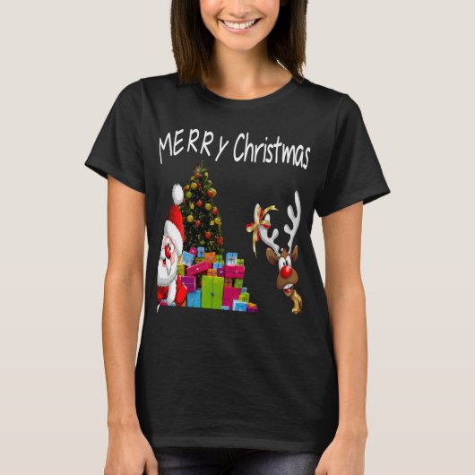 Vrolijk Kerstmis Kerstmis Santa Rendier T-shirt (Voorkant)