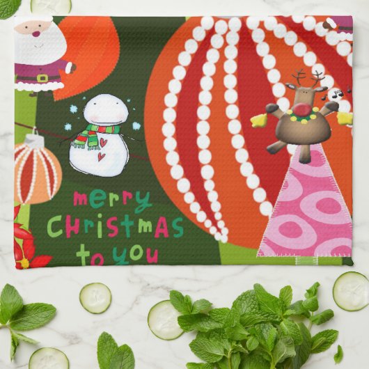 Vrolijk Kerstmis Keuken Handdoeken Blauw Plaid Rod (Gevouwen)