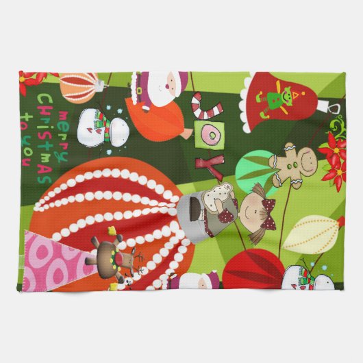 Vrolijk Kerstmis Keuken Handdoeken Blauw Plaid Rod (Horizontaal)