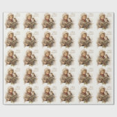 Vrolijk Kerstmis  Kind met Vogel Cadeaupapier (Vlak)